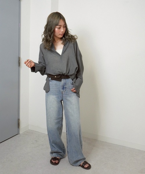 gossara（ゴサラ）の「【抜け感漂う一枚】裾ドロストスキッパーブラウス（シャツ/ブラウス・レディース・チャコールグレー/ブラウン/ライトグレー・FREE）」の20枚目の写真