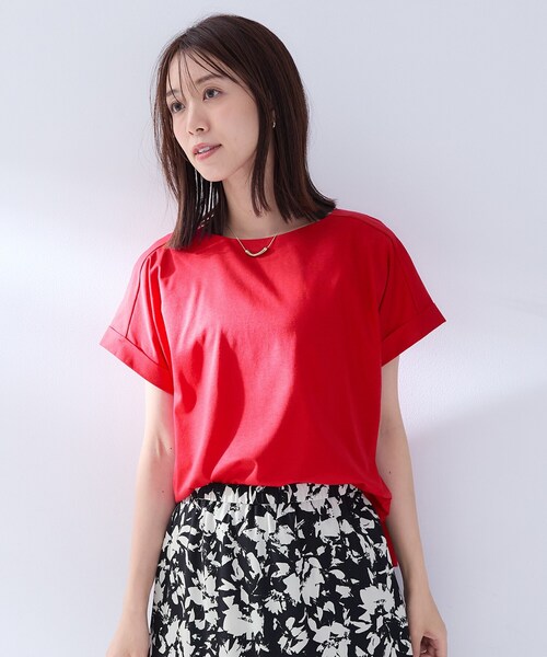 UNTITLED(アンタイトル)の「【洗える】ボートネックドルマンスリーブプルオーバー(Tシャツ/カットソー・レディース・ブラウン系その他/ブラック/レッド系1・02)」の1枚目の写真