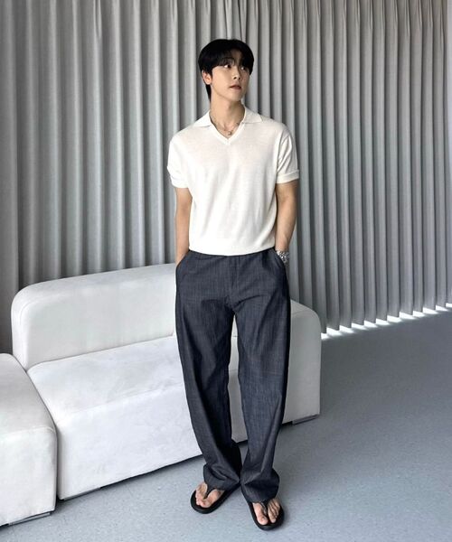 HYOJI(ヒョージ)の「26 SS ウォッシャブルリネンオープンカラークロップニット (6カラー)(ニット/セーター・メンズ・クリーム/レッド/グレー/ブラック/チャコール/ネイビー・L/XL/M)」の14枚目の写真