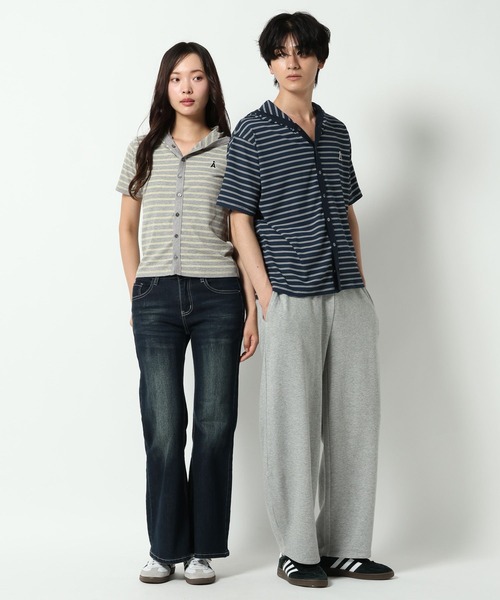 ALAND(エーランド)の「【UNISEX】ALAND/ボーダーフード半袖カーデ(カーディガン/ボレロ・レディース・ネイビー/ブラック/グレー・SMALL/LARGE)」の5枚目の写真