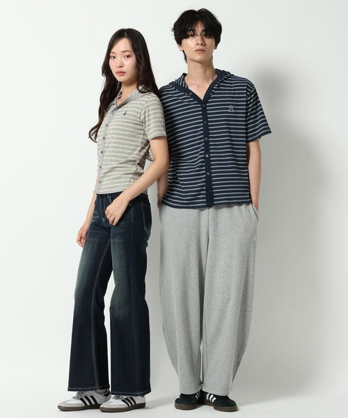 ALAND(エーランド)の「【UNISEX】ALAND/ボーダーフード半袖カーデ(カーディガン/ボレロ・レディース・ネイビー/ブラック/グレー・SMALL/LARGE)」の6枚目の写真