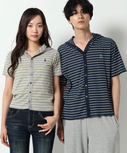 ALAND(エーランド)の「【UNISEX】ALAND/ボーダーフード半袖カーデ(カーディガン/ボレロ・レディース・ネイビー/ブラック/グレー・SMALL/LARGE)」の7枚目の写真