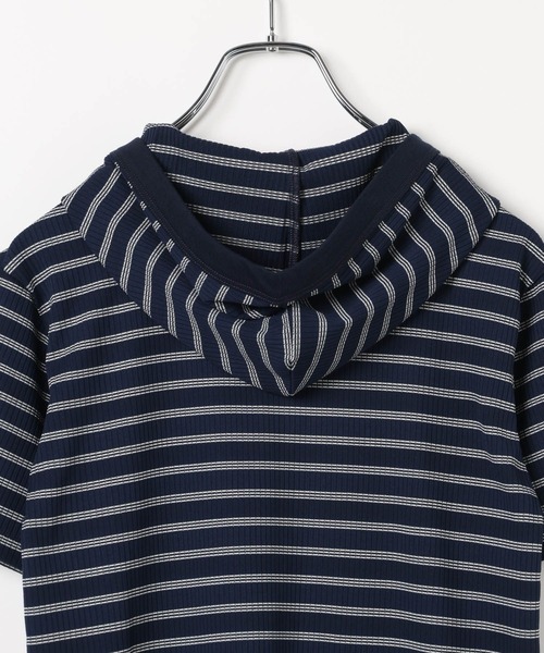 ALAND(エーランド)の「【UNISEX】ALAND/ボーダーフード半袖カーデ(カーディガン/ボレロ・レディース・ネイビー/ブラック/グレー・SMALL/LARGE)」の11枚目の写真
