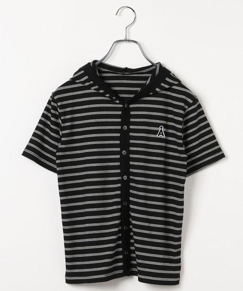 ALAND(エーランド)の「【UNISEX】ALAND/ボーダーフード半袖カーデ(カーディガン/ボレロ・レディース・ネイビー/ブラック/グレー・SMALL/LARGE)」の15枚目の写真