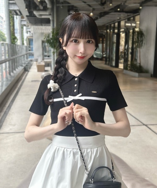 INGNI(イング)の「フロントラインリボンポロニット(ニット/セーター・レディース・ブラック×ホワイト/ピンク系その他3/ホワイト×ブラック・M)」の13枚目の写真