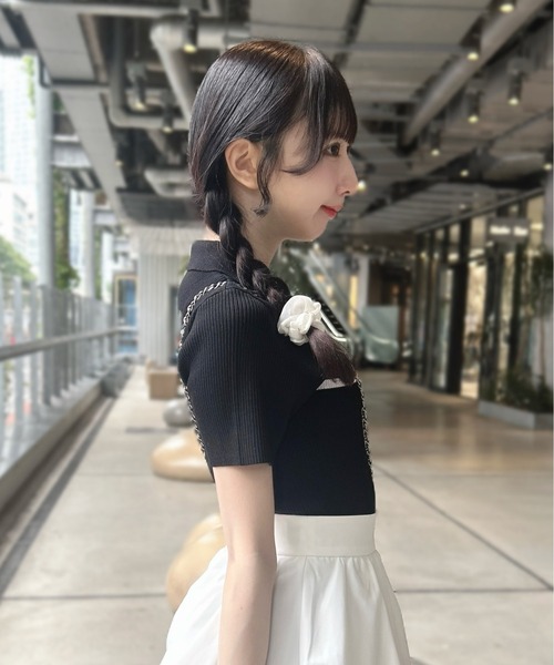 INGNI(イング)の「フロントラインリボンポロニット(ニット/セーター・レディース・ブラック×ホワイト/ピンク系その他3/ホワイト×ブラック・M)」の14枚目の写真
