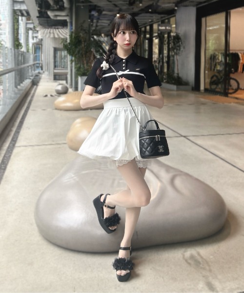INGNI(イング)の「フロントラインリボンポロニット(ニット/セーター・レディース・ブラック×ホワイト/ピンク系その他3/ホワイト×ブラック・M)」の16枚目の写真
