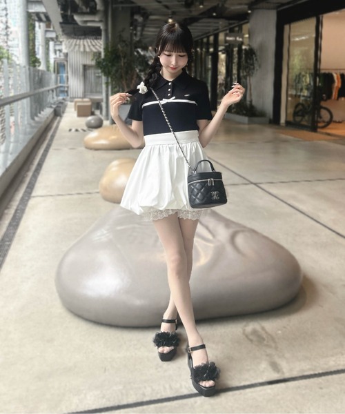 INGNI(イング)の「フロントラインリボンポロニット(ニット/セーター・レディース・ブラック×ホワイト/ピンク系その他3/ホワイト×ブラック・M)」の17枚目の写真