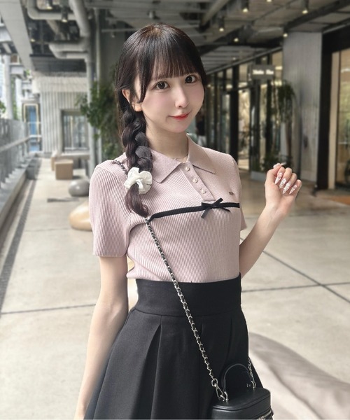 INGNI(イング)の「フロントラインリボンポロニット(ニット/セーター・レディース・ブラック×ホワイト/ピンク系その他3/ホワイト×ブラック・M)」の18枚目の写真