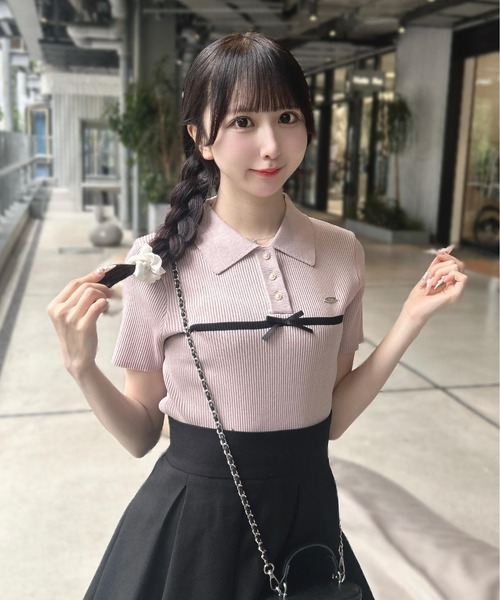 INGNI(イング)の「フロントラインリボンポロニット(ニット/セーター・レディース・ブラック×ホワイト/ピンク系その他3/ホワイト×ブラック・M)」の19枚目の写真