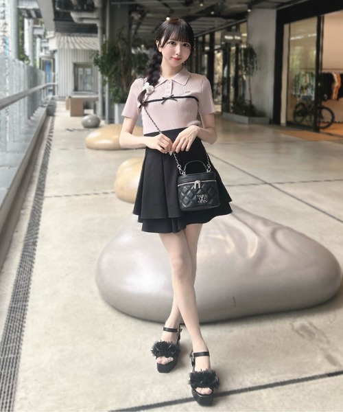INGNI(イング)の「フロントラインリボンポロニット(ニット/セーター・レディース・ブラック×ホワイト/ピンク系その他3/ホワイト×ブラック・M)」の21枚目の写真