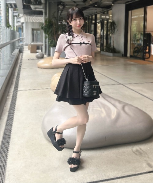 INGNI(イング)の「フロントラインリボンポロニット(ニット/セーター・レディース・ブラック×ホワイト/ピンク系その他3/ホワイト×ブラック・M)」の22枚目の写真
