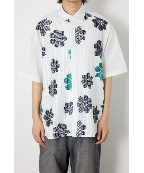 RODEO CROWNS WIDE BOWL(ロデオクラウンズワイドボウル)の「COOLMAX(R)ファブリック製・フラワーレースシャツ(シャツ/ブラウス・メンズ・ホワイト/マスタード/ダークネイビー・LARGE/MEDIUM)」の4枚目の写真