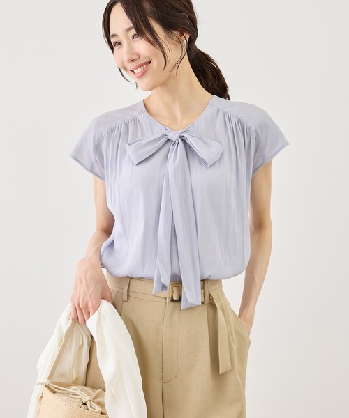 ROPE' PICNIC(ロペピクニック)の「フレンチスリーブリボンブラウス(シャツ/ブラウス・レディース・ネイビー/キナリ/サックスブルー・FREE)」の3枚目の写真