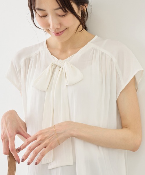 ROPE' PICNIC(ロペピクニック)の「フレンチスリーブリボンブラウス(シャツ/ブラウス・レディース・ネイビー/キナリ/サックスブルー・FREE)」の2枚目の写真