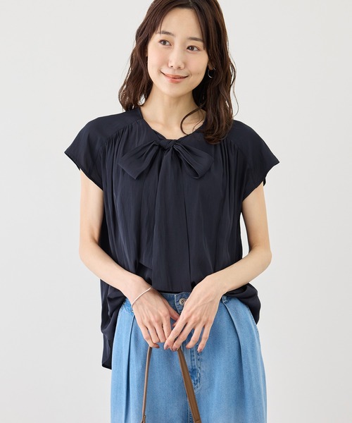 ROPE' PICNIC(ロペピクニック)の「フレンチスリーブリボンブラウス(シャツ/ブラウス・レディース・ネイビー/キナリ/サックスブルー・FREE)」の16枚目の写真