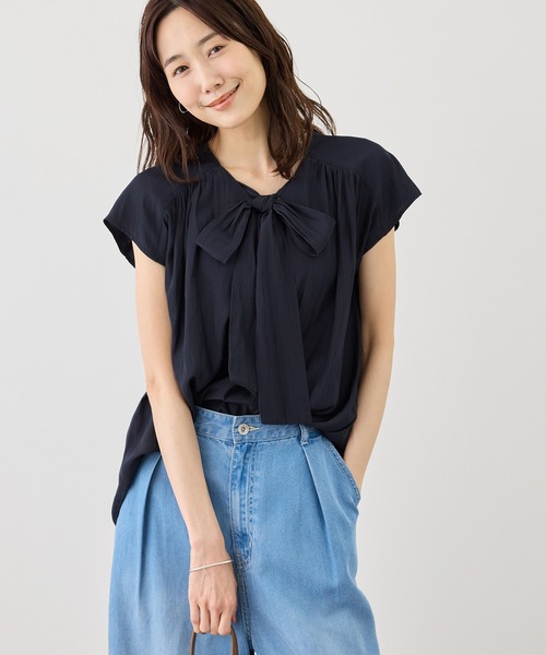 ROPE' PICNIC(ロペピクニック)の「フレンチスリーブリボンブラウス(シャツ/ブラウス・レディース・ネイビー/キナリ/サックスブルー・FREE)」の17枚目の写真