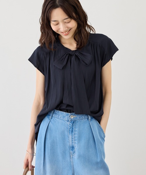 ROPE' PICNIC(ロペピクニック)の「フレンチスリーブリボンブラウス(シャツ/ブラウス・レディース・ネイビー/キナリ/サックスブルー・FREE)」の18枚目の写真