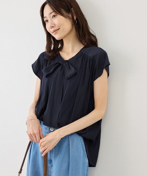 ROPE' PICNIC(ロペピクニック)の「フレンチスリーブリボンブラウス(シャツ/ブラウス・レディース・ネイビー/キナリ/サックスブルー・FREE)」の19枚目の写真