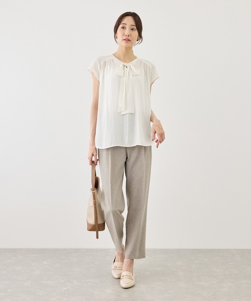 ROPE' PICNIC(ロペピクニック)の「フレンチスリーブリボンブラウス(シャツ/ブラウス・レディース・ネイビー/キナリ/サックスブルー・FREE)」の4枚目の写真