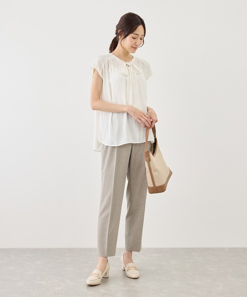 ROPE' PICNIC(ロペピクニック)の「フレンチスリーブリボンブラウス(シャツ/ブラウス・レディース・ネイビー/キナリ/サックスブルー・FREE)」の5枚目の写真