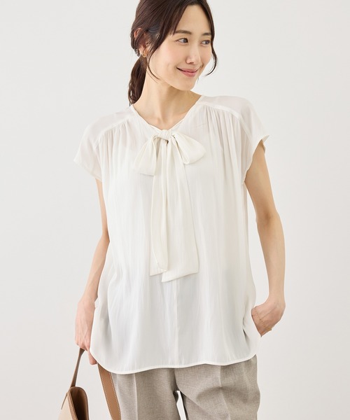 ROPE' PICNIC(ロペピクニック)の「フレンチスリーブリボンブラウス(シャツ/ブラウス・レディース・ネイビー/キナリ/サックスブルー・FREE)」の6枚目の写真