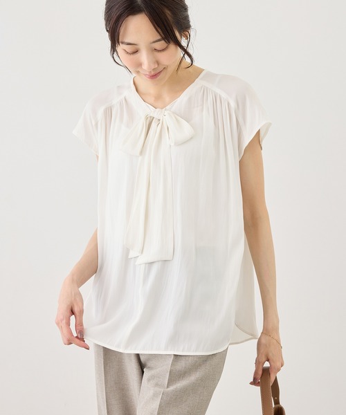 ROPE' PICNIC(ロペピクニック)の「フレンチスリーブリボンブラウス(シャツ/ブラウス・レディース・ネイビー/キナリ/サックスブルー・FREE)」の7枚目の写真
