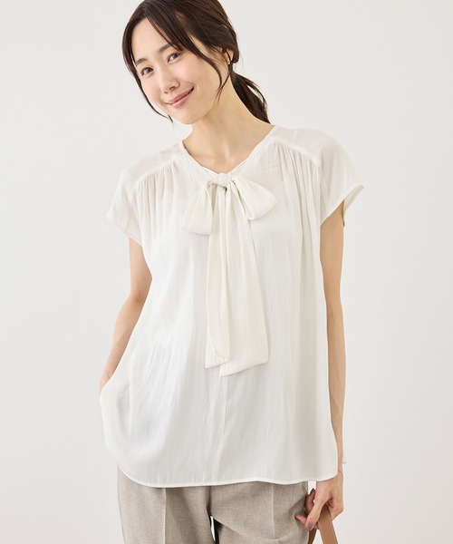 ROPE' PICNIC(ロペピクニック)の「フレンチスリーブリボンブラウス(シャツ/ブラウス・レディース・ネイビー/キナリ/サックスブルー・FREE)」の8枚目の写真