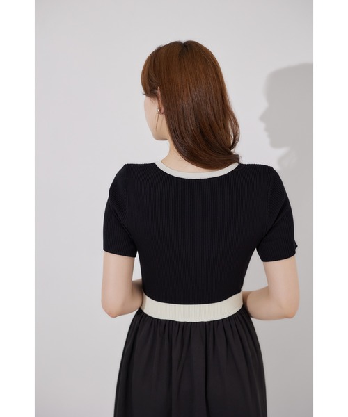 tocco closet(トッコ クローゼット)の「リブニットドッキングタフタ配色ワンピース(ワンピース・レディース・ブラック/アイボリー・M)」の21枚目の写真