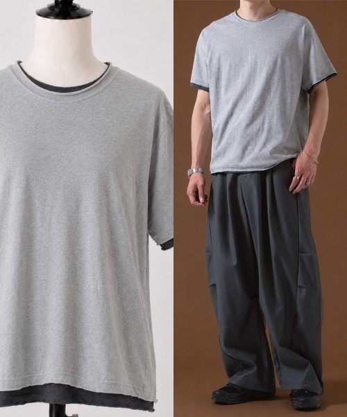 OXA(オグザ)の「フェイクレイヤードカットオフ半袖Tシャツ OXA(Tシャツ/カットソー・メンズ・ブラック/グレー/ホワイト・FREE)」の1枚目の写真