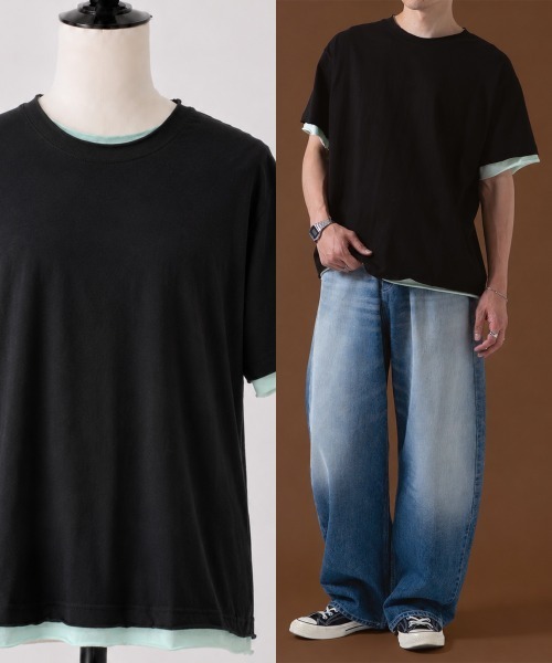 OXA(オグザ)の「フェイクレイヤードカットオフ半袖Tシャツ OXA(Tシャツ/カットソー・メンズ・ブラック/グレー/ホワイト・FREE)」の3枚目の写真