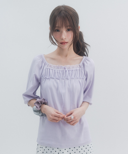 HIGH SCHOOL DISCO(ハイスクールディスコ)の「7部レースシャーリングスリーブ_ライトパープル(Tシャツ/カットソー・レディース・その他・FREE)」の1枚目の写真