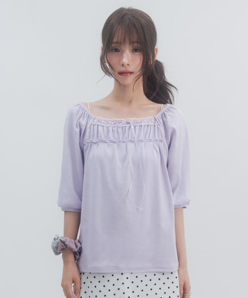HIGH SCHOOL DISCO(ハイスクールディスコ)の「7部レースシャーリングスリーブ_ライトパープル(Tシャツ/カットソー・レディース・その他・FREE)」の12枚目の写真