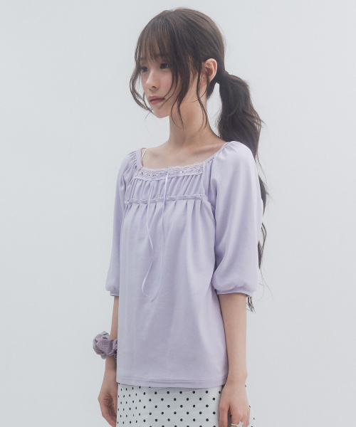 HIGH SCHOOL DISCO(ハイスクールディスコ)の「7部レースシャーリングスリーブ_ライトパープル(Tシャツ/カットソー・レディース・その他・FREE)」の4枚目の写真