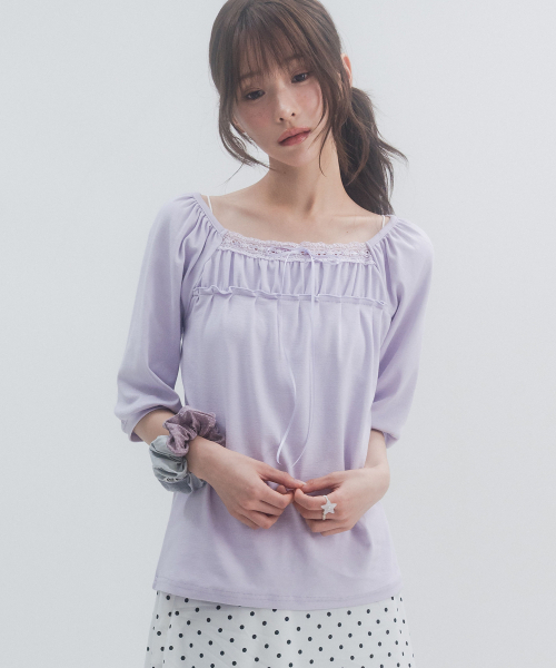 HIGH SCHOOL DISCO(ハイスクールディスコ)の「7部レースシャーリングスリーブ_ライトパープル(Tシャツ/カットソー・レディース・その他・FREE)」の7枚目の写真