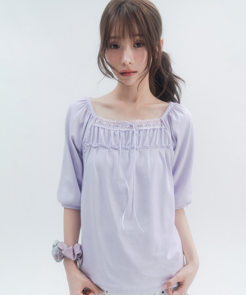 HIGH SCHOOL DISCO(ハイスクールディスコ)の「7部レースシャーリングスリーブ_ライトパープル(Tシャツ/カットソー・レディース・その他・FREE)」の9枚目の写真