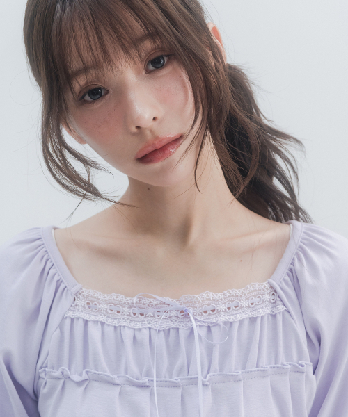 HIGH SCHOOL DISCO(ハイスクールディスコ)の「7部レースシャーリングスリーブ_ライトパープル(Tシャツ/カットソー・レディース・その他・FREE)」の2枚目の写真