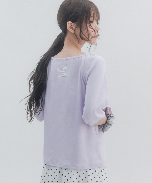 HIGH SCHOOL DISCO(ハイスクールディスコ)の「7部レースシャーリングスリーブ_ライトパープル(Tシャツ/カットソー・レディース・その他・FREE)」の3枚目の写真
