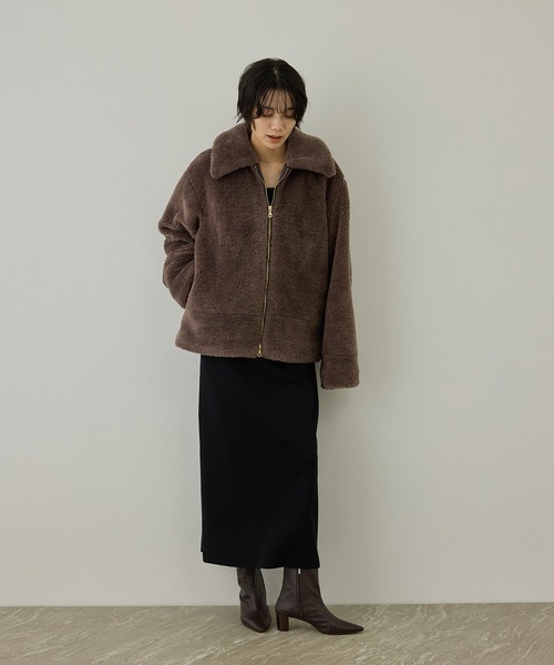 SALON adam et rope'(サロン アダム エ ロペ)の「【WEB限定】スタンドカラージップアップボアブルゾン / 軽量(ブルゾン・レディース・オフホワイト/ブラウン/サックスブルー・FREE)」の7枚目の写真