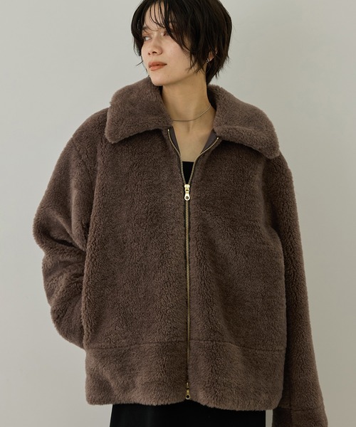 SALON adam et rope'(サロン アダム エ ロペ)の「【WEB限定】スタンドカラージップアップボアブルゾン / 軽量(ブルゾン・レディース・オフホワイト/ブラウン/サックスブルー・FREE)」の15枚目の写真
