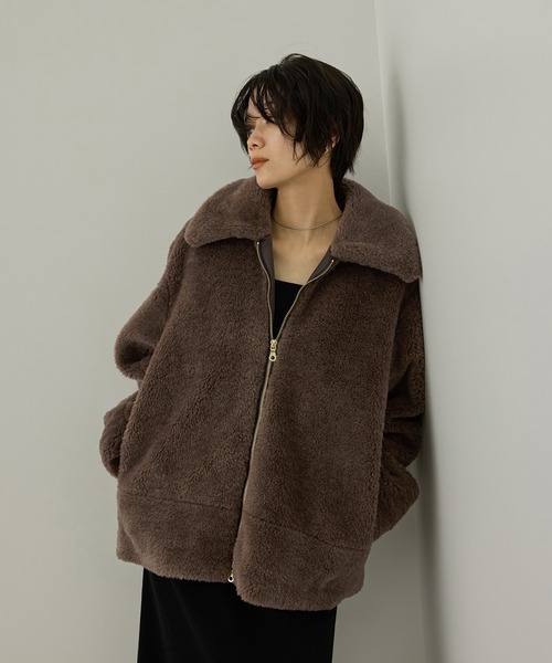 SALON adam et rope'(サロン アダム エ ロペ)の「【WEB限定】スタンドカラージップアップボアブルゾン / 軽量(ブルゾン・レディース・オフホワイト/ブラウン/サックスブルー・FREE)」の18枚目の写真