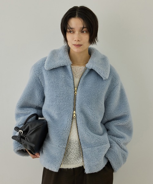SALON adam et rope'(サロン アダム エ ロペ)の「【WEB限定】スタンドカラージップアップボアブルゾン / 軽量(ブルゾン・レディース・オフホワイト/ブラウン/サックスブルー・FREE)」の22枚目の写真