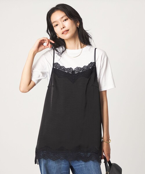green label relaxing(グリーンレーベルリラクシング)の「【WEB限定】<at ease>レースキャミ × Tシャツ セット(Tシャツ/カットソー・レディース・ブラック/ホワイト・FREE)」の1枚目の写真