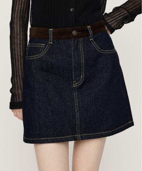 SLY(スライ)の「COMBI 5PK S/SK コンビファイブポケットショートスカート 秋服 ミニスカート(デニムスカート・レディース・ブラウン/ダークブルー・0/1)」の2枚目の写真