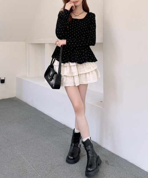 Ada.(エイダ)の「ピンドット柄 Uネック ペプラム カットソー(Tシャツ/カットソー・レディース・グレー/ブラック/ホワイト/ブラウン・FREE)」の19枚目の写真