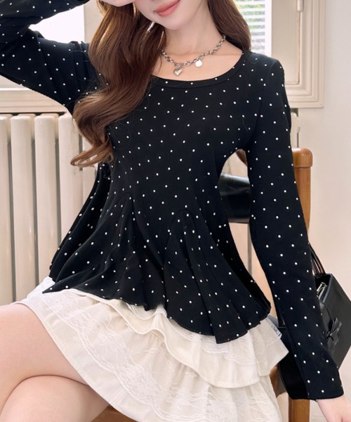 Ada.(エイダ)の「ピンドット柄 Uネック ペプラム カットソー(Tシャツ/カットソー・レディース・グレー/ブラック/ホワイト/ブラウン・FREE)」の20枚目の写真
