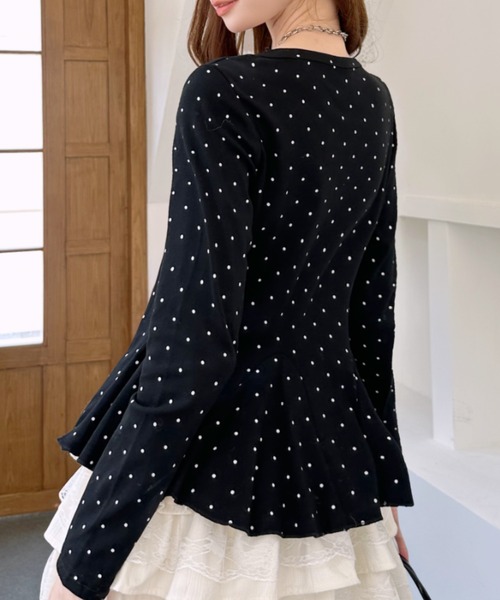 Ada.(エイダ)の「ピンドット柄 Uネック ペプラム カットソー(Tシャツ/カットソー・レディース・グレー/ブラック/ホワイト/ブラウン・FREE)」の21枚目の写真