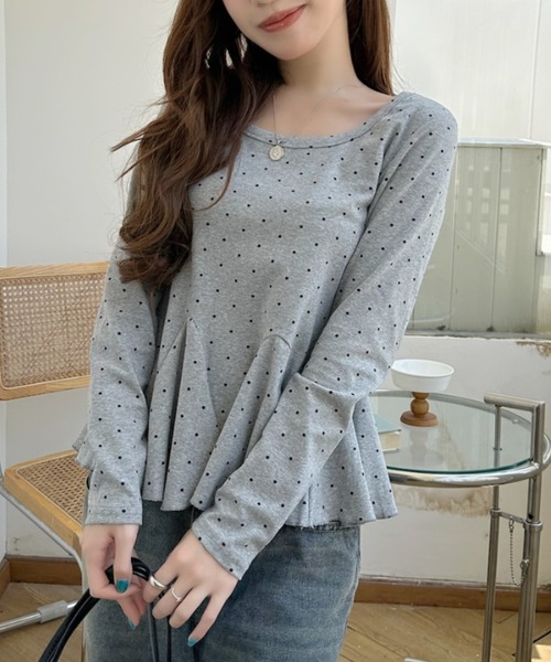 Ada.(エイダ)の「ピンドット柄 Uネック ペプラム カットソー(Tシャツ/カットソー・レディース・グレー/ブラック/ホワイト/ブラウン・FREE)」の8枚目の写真