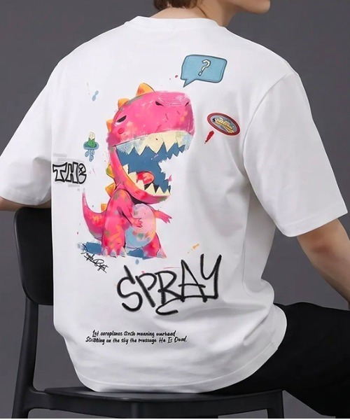 revertical(リバーティカル)の「ダイナソー キャラクター アートグラフィック バックプリント 半袖Tシャツ(Tシャツ/カットソー・メンズ・ピンク/ブラック/ホワイト・MEDIUM/LARGE)」の1枚目の写真