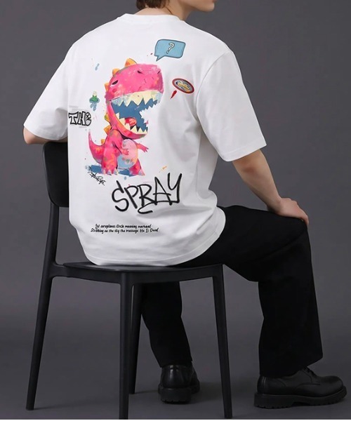 revertical(リバーティカル)の「ダイナソー キャラクター アートグラフィック バックプリント 半袖Tシャツ(Tシャツ/カットソー・メンズ・ピンク/ブラック/ホワイト・MEDIUM/LARGE)」の6枚目の写真